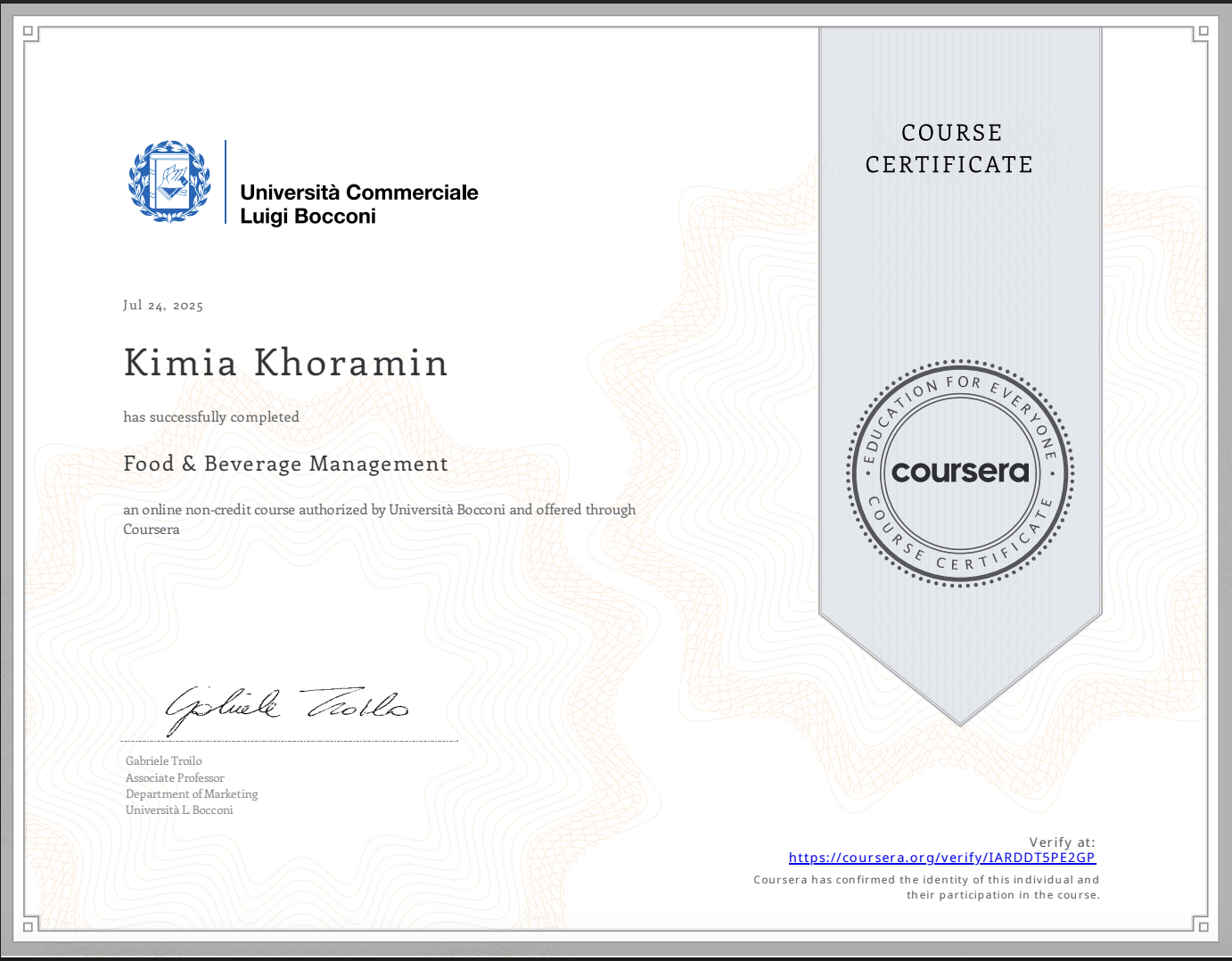Demand Management Certificate